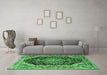 Machine Washable Medallion Emerald Green Traditional Area Rugs in a Living Room,, wshtr3677emgrn