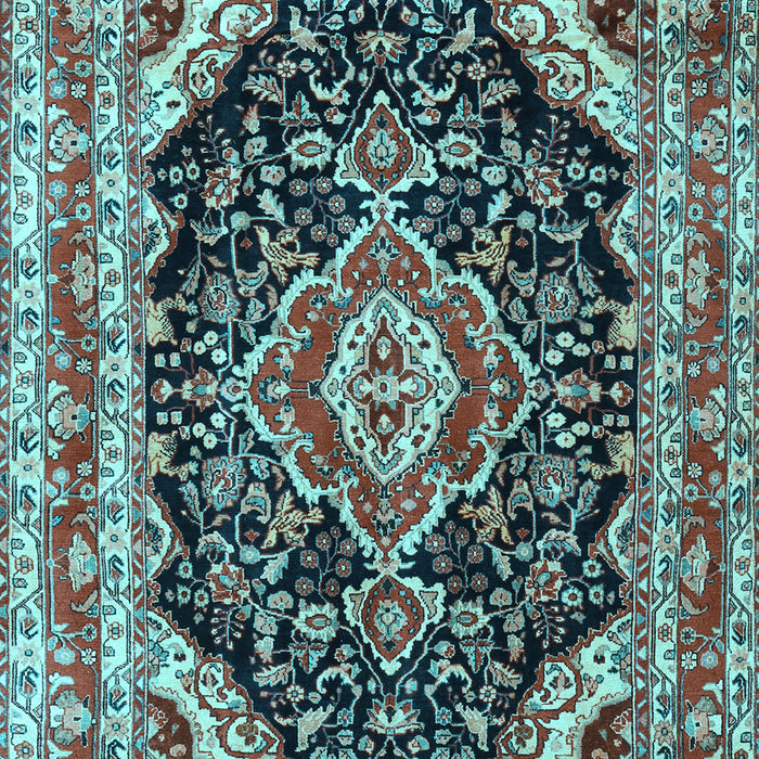 Machine Washable Medallion Light Blue Traditional Rug, wshtr3677lblu