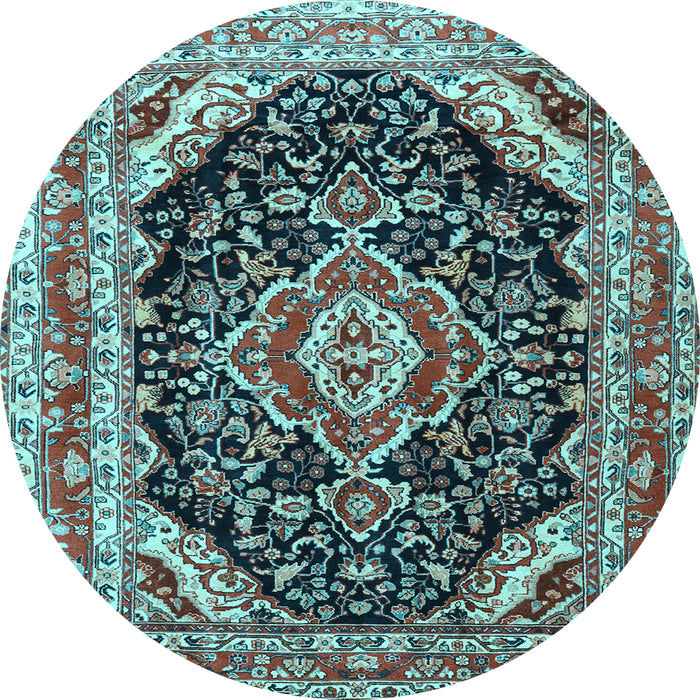 Round Medallion Light Blue Traditional Rug, tr3677lblu