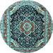 Round Medallion Light Blue Traditional Rug, tr3677lblu