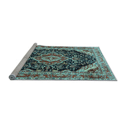 Sideview of Machine Washable Medallion Light Blue Traditional Rug, wshtr3677lblu