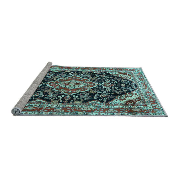 Sideview of Machine Washable Medallion Light Blue Traditional Rug, wshtr3677lblu