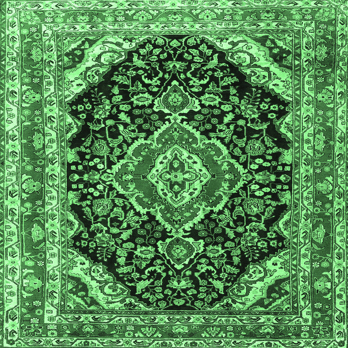 Square Machine Washable Medallion Emerald Green Traditional Area Rugs, wshtr3677emgrn