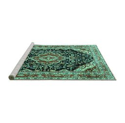 Sideview of Machine Washable Medallion Turquoise Traditional Area Rugs, wshtr3677turq