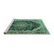 Sideview of Machine Washable Medallion Turquoise Traditional Area Rugs, wshtr3677turq