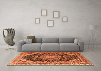 Machine Washable Medallion Orange Traditional Rug, wshtr3677org