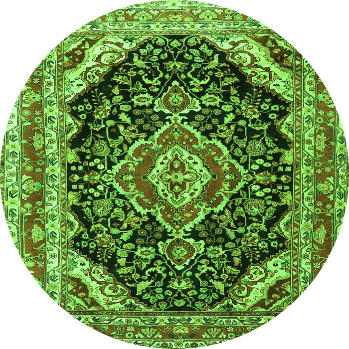 Square Medallion Green Traditional Rug, tr3677grn