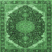 Square Machine Washable Medallion Emerald Green Traditional Area Rugs, wshtr3678emgrn