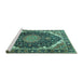 Sideview of Machine Washable Medallion Turquoise Traditional Area Rugs, wshtr3678turq