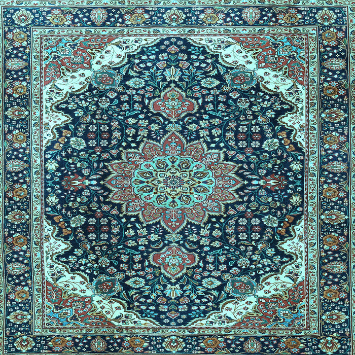 Square Machine Washable Medallion Light Blue Traditional Rug, wshtr3678lblu