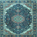 Square Machine Washable Medallion Light Blue Traditional Rug, wshtr3678lblu