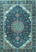 Machine Washable Medallion Light Blue Traditional Rug, wshtr3678lblu