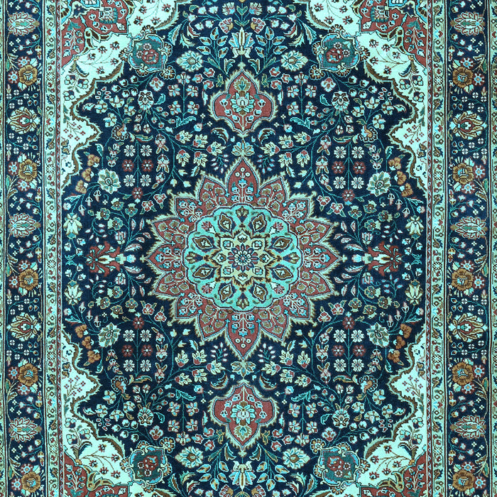 Machine Washable Medallion Light Blue Traditional Rug, wshtr3678lblu