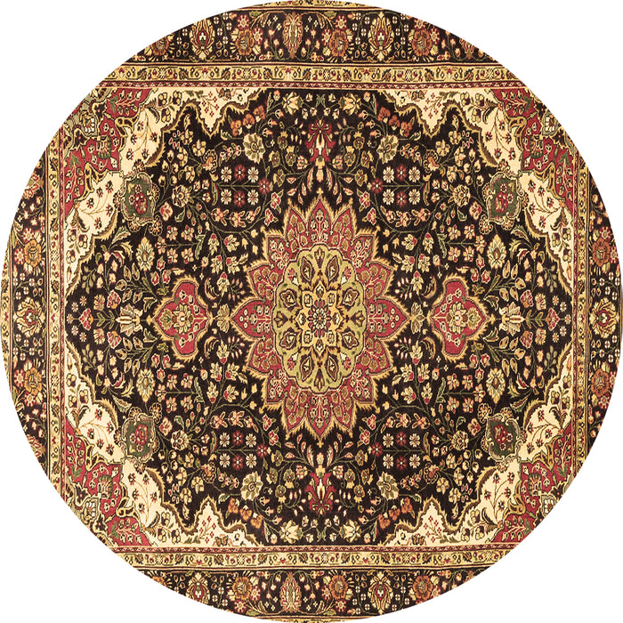 Round Machine Washable Medallion Brown Traditional Rug, wshtr3678brn