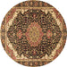 Round Machine Washable Medallion Brown Traditional Rug, wshtr3678brn