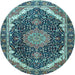 Round Medallion Light Blue Traditional Rug, tr3678lblu