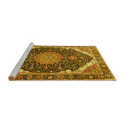 Sideview of Machine Washable Medallion Yellow Traditional Rug, wshtr3678yw