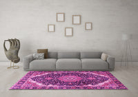 Machine Washable Medallion Pink Traditional Rug, wshtr3678pnk