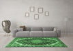 Machine Washable Medallion Emerald Green Traditional Area Rugs in a Living Room,, wshtr3678emgrn