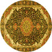 Round Machine Washable Medallion Yellow Traditional Rug, wshtr3678yw