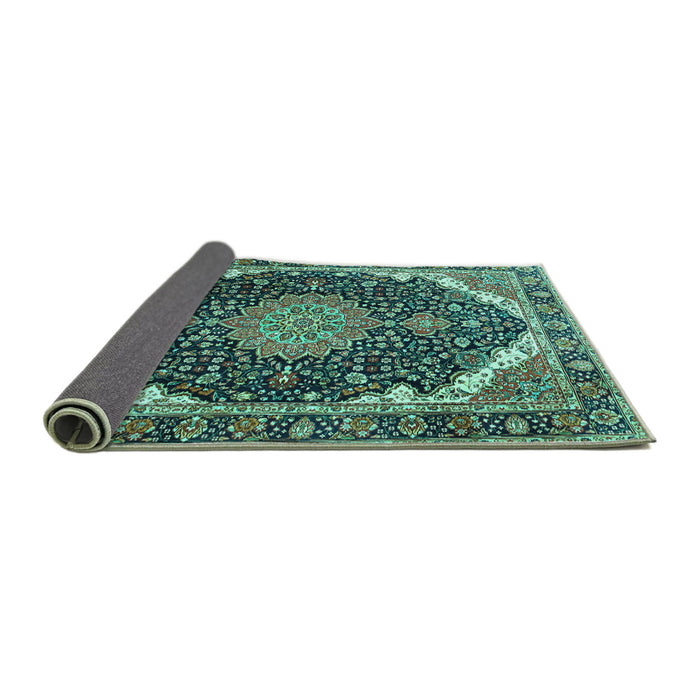 Sideview of Medallion Turquoise Traditional Rug, tr3678turq