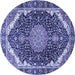 Round Machine Washable Medallion Blue Traditional Rug, wshtr3678blu