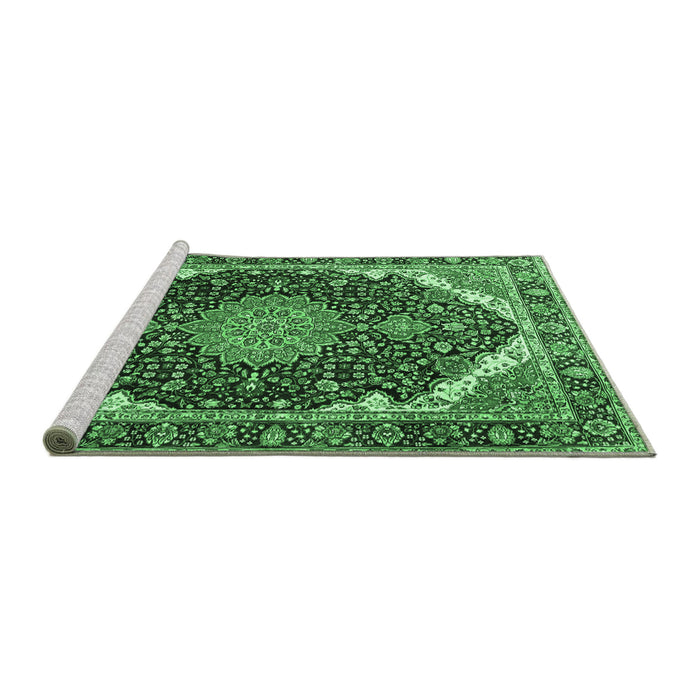 Sideview of Machine Washable Medallion Emerald Green Traditional Area Rugs, wshtr3678emgrn