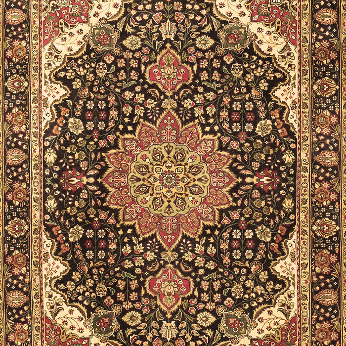 Machine Washable Medallion Brown Traditional Rug, wshtr3678brn