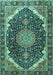 Machine Washable Medallion Turquoise Traditional Area Rugs, wshtr3678turq