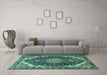 Machine Washable Medallion Turquoise Traditional Area Rugs in a Living Room,, wshtr3678turq