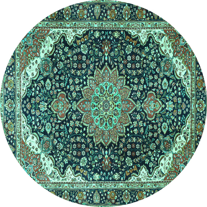 Round Medallion Turquoise Traditional Rug, tr3678turq