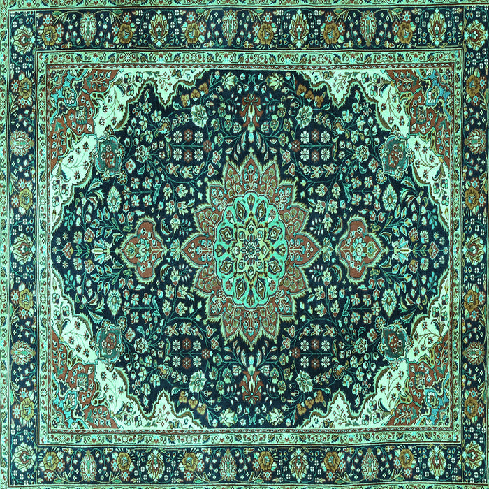 Square Medallion Turquoise Traditional Rug, tr3678turq
