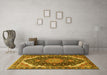 Machine Washable Medallion Yellow Traditional Rug in a Living Room, wshtr3678yw