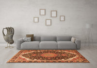 Machine Washable Medallion Orange Traditional Rug, wshtr3678org