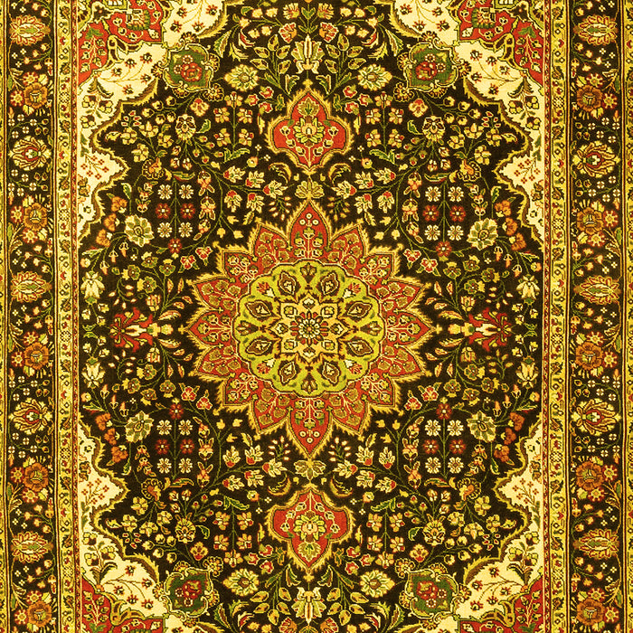 Machine Washable Medallion Yellow Traditional Rug, wshtr3678yw