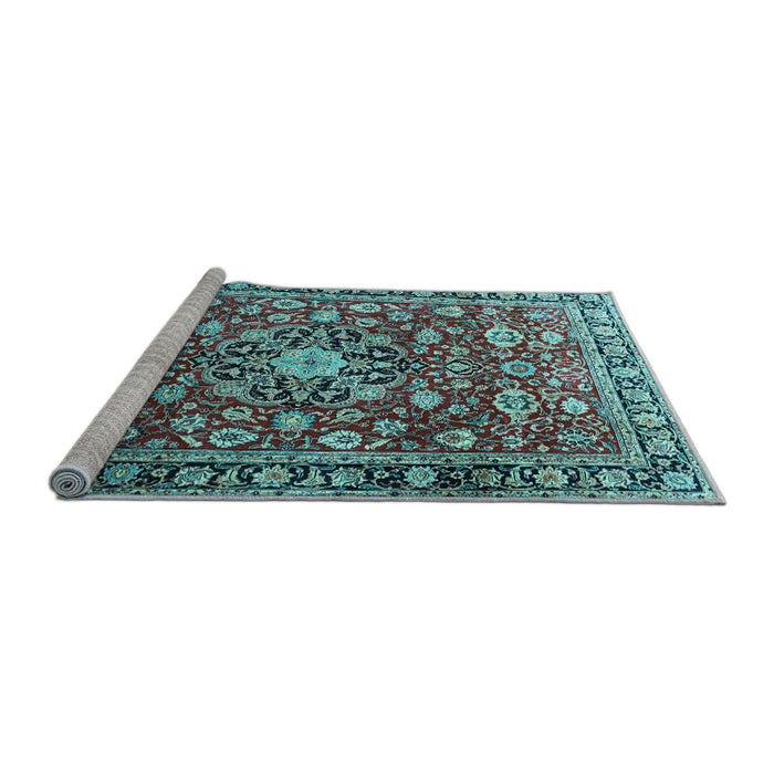 Sideview of Machine Washable Persian Light Blue Traditional Rug, wshtr3679lblu