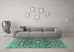 Machine Washable Persian Turquoise Traditional Area Rugs in a Living Room,, wshtr3679turq