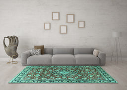 Machine Washable Persian Turquoise Traditional Area Rugs in a Living Room,, wshtr3679turq