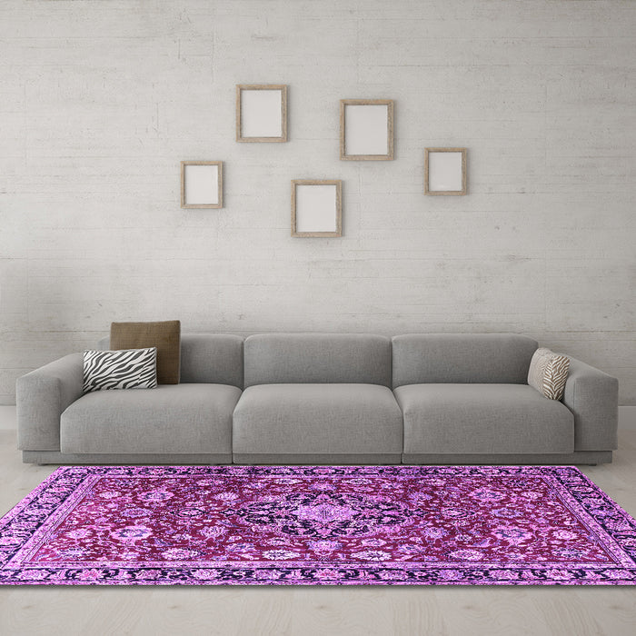 Machine Washable Persian Purple Traditional Area Rugs in a Living Room, wshtr3679pur