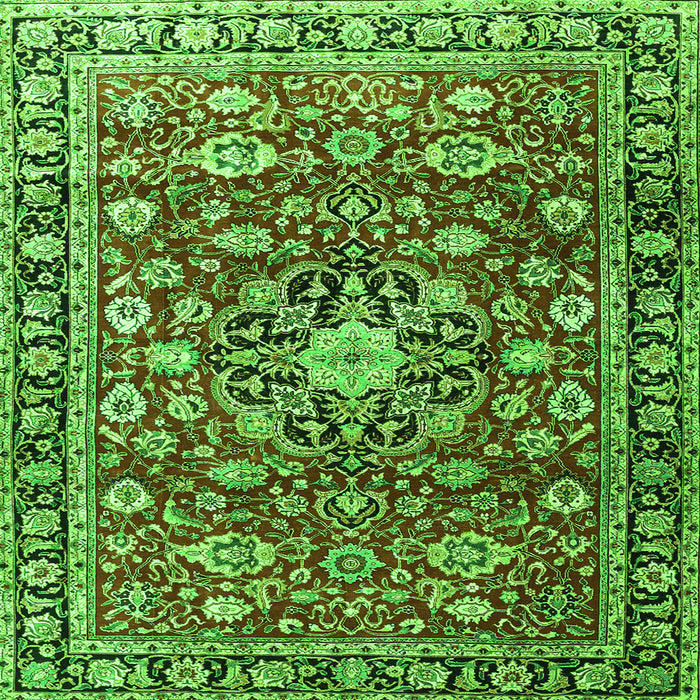 Round Machine Washable Persian Green Traditional Area Rugs, wshtr3679grn