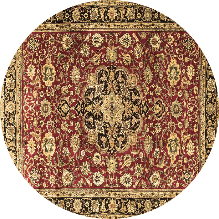 Round Persian Brown Traditional Rug, tr3679brn