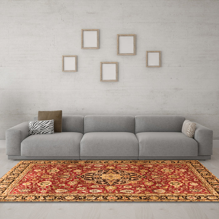 Machine Washable Persian Orange Traditional Area Rugs in a Living Room, wshtr3679org
