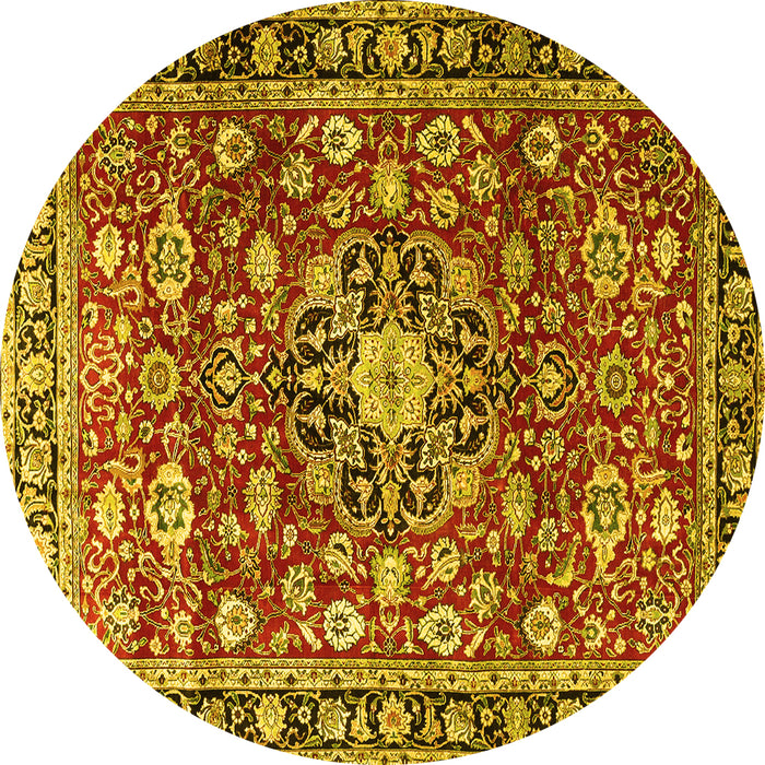 Round Machine Washable Persian Yellow Traditional Rug, wshtr3679yw