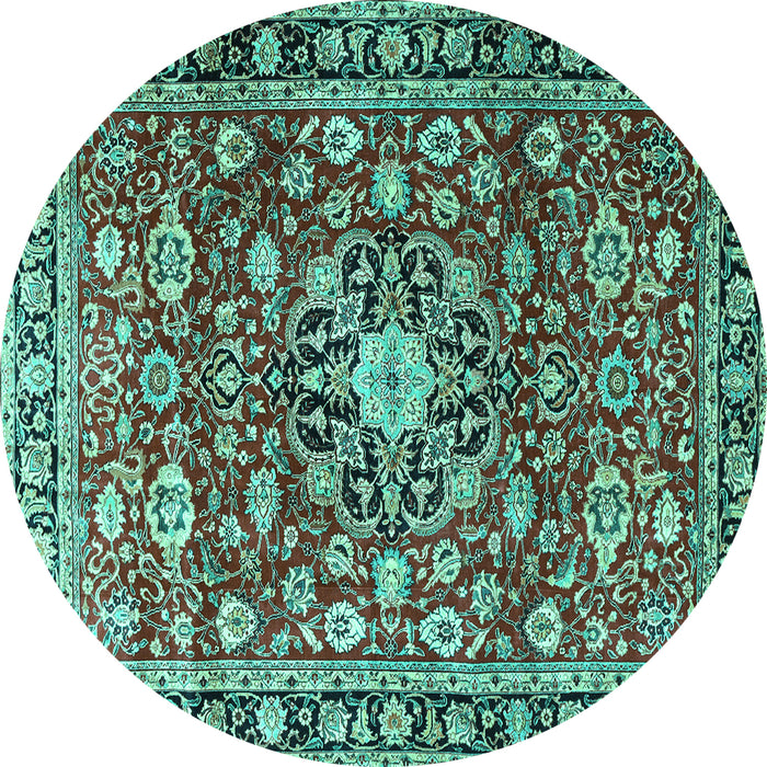 Round Machine Washable Persian Turquoise Traditional Area Rugs, wshtr3679turq