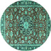 Round Machine Washable Persian Turquoise Traditional Area Rugs, wshtr3679turq