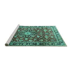 Sideview of Machine Washable Persian Turquoise Traditional Area Rugs, wshtr3679turq
