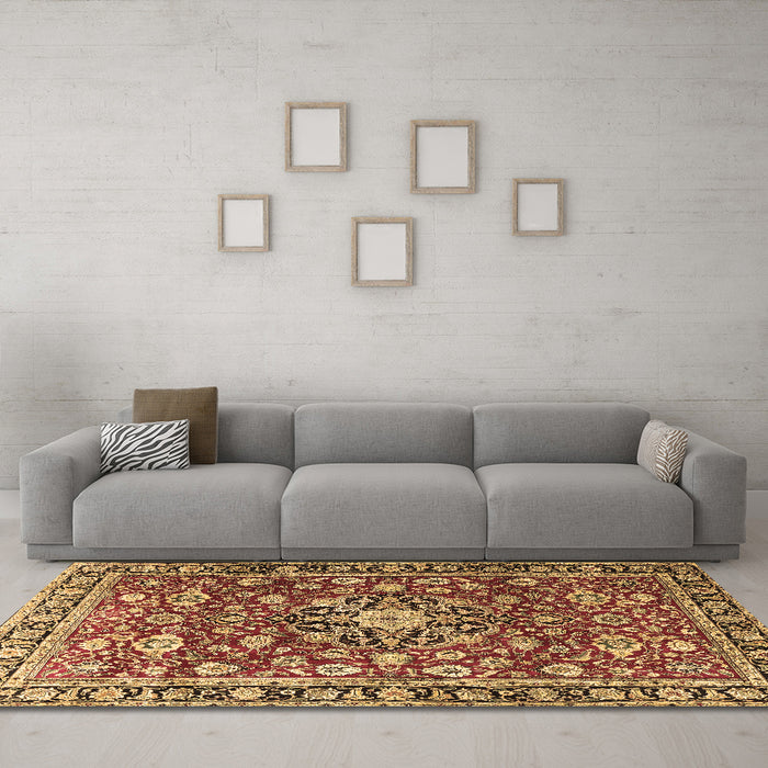 Machine Washable Persian Brown Traditional Rug in a Living Room,, wshtr3679brn