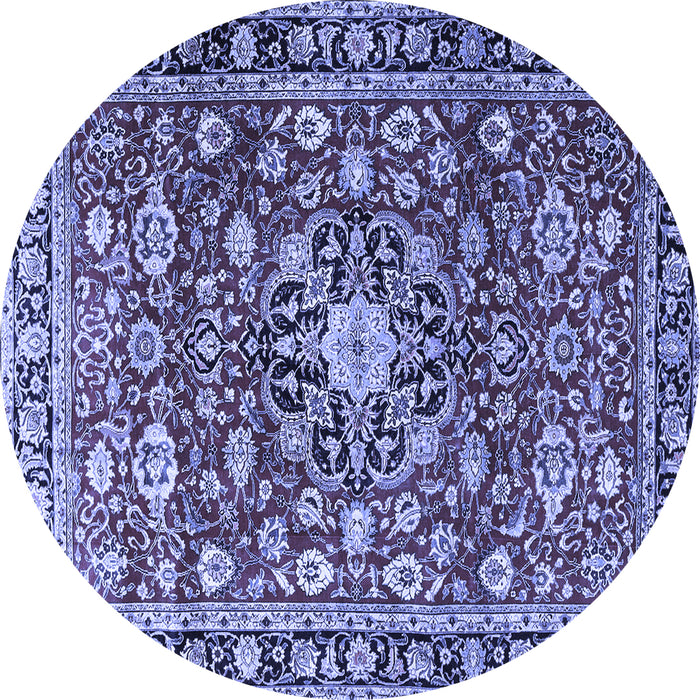 Round Machine Washable Persian Blue Traditional Rug, wshtr3679blu