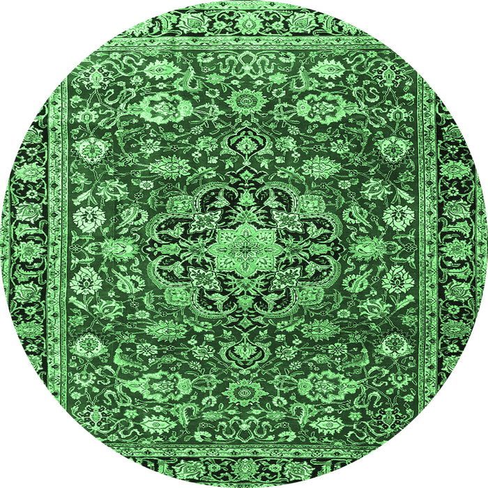 Round Machine Washable Persian Emerald Green Traditional Area Rugs, wshtr3679emgrn
