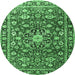 Round Machine Washable Persian Emerald Green Traditional Area Rugs, wshtr3679emgrn